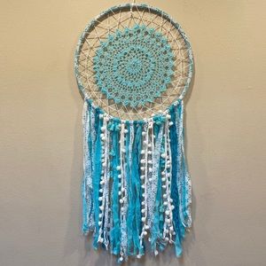 Large Aqua Blue & White Doily Crochet Dreamcatcher